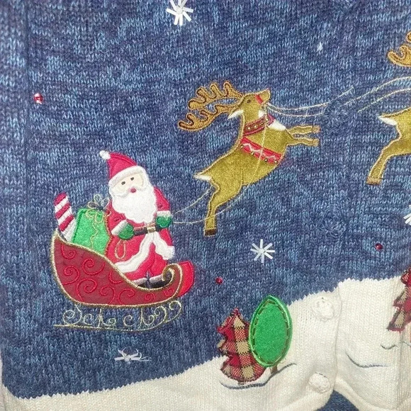 Tiara International Christmas Sweater Vest Santa Flying Reindeer Size XL - Picture 3 of 8